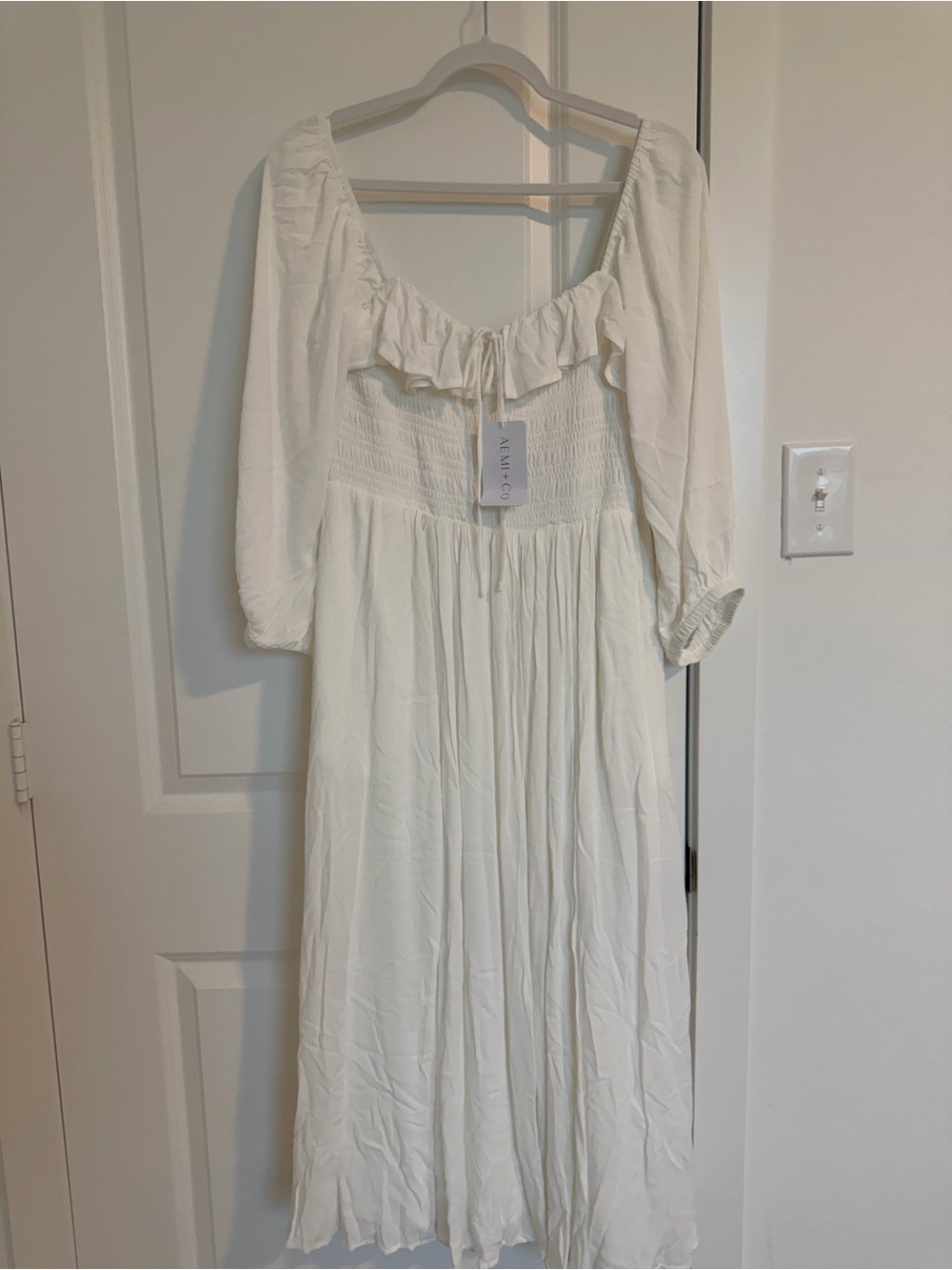 White Smocked Midi Dress